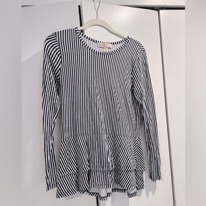 Michael Kors Striped Peplum Long Sleeve Shirt, Size XS